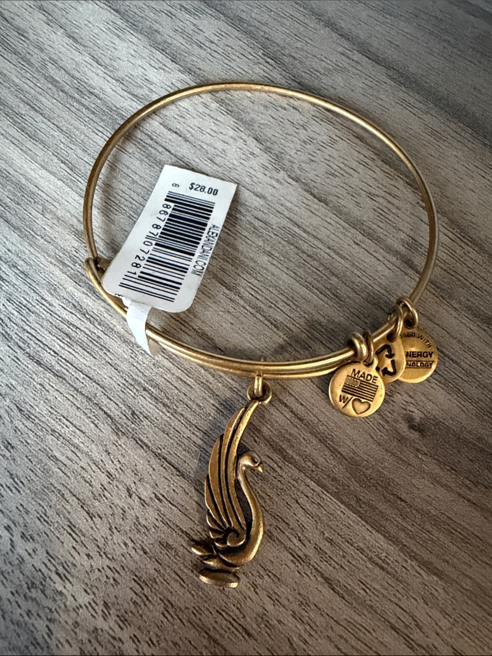 Alex and Ani Gold Swan Charm Expandable Bangle Bracelet